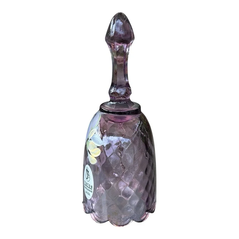 Hand Painted‎ Fenton Oval Purple Bell Floral Design Signed
